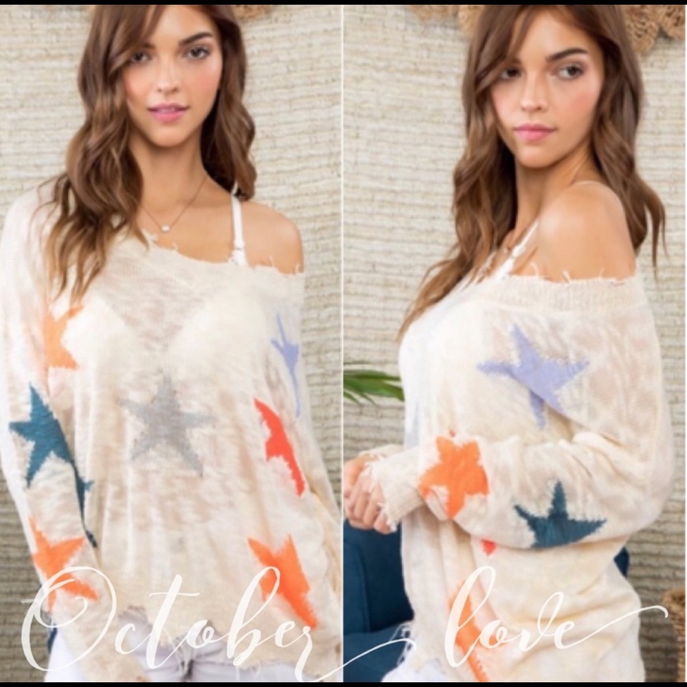 NEW! Cute Distressed Star Sweater